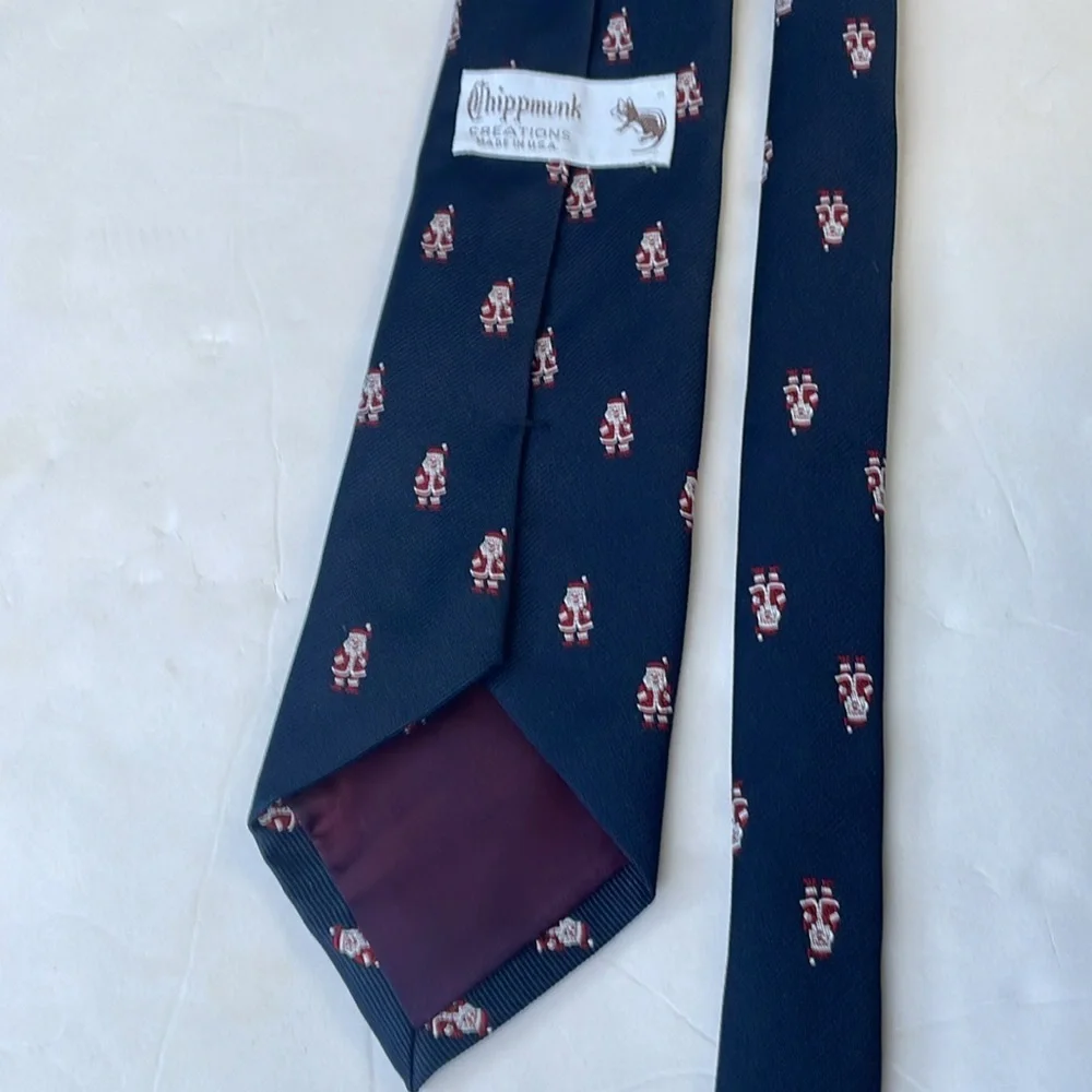 Chipmunk Creations Navy Blue and Red Patterned Santa Surprise Holiday Tie
